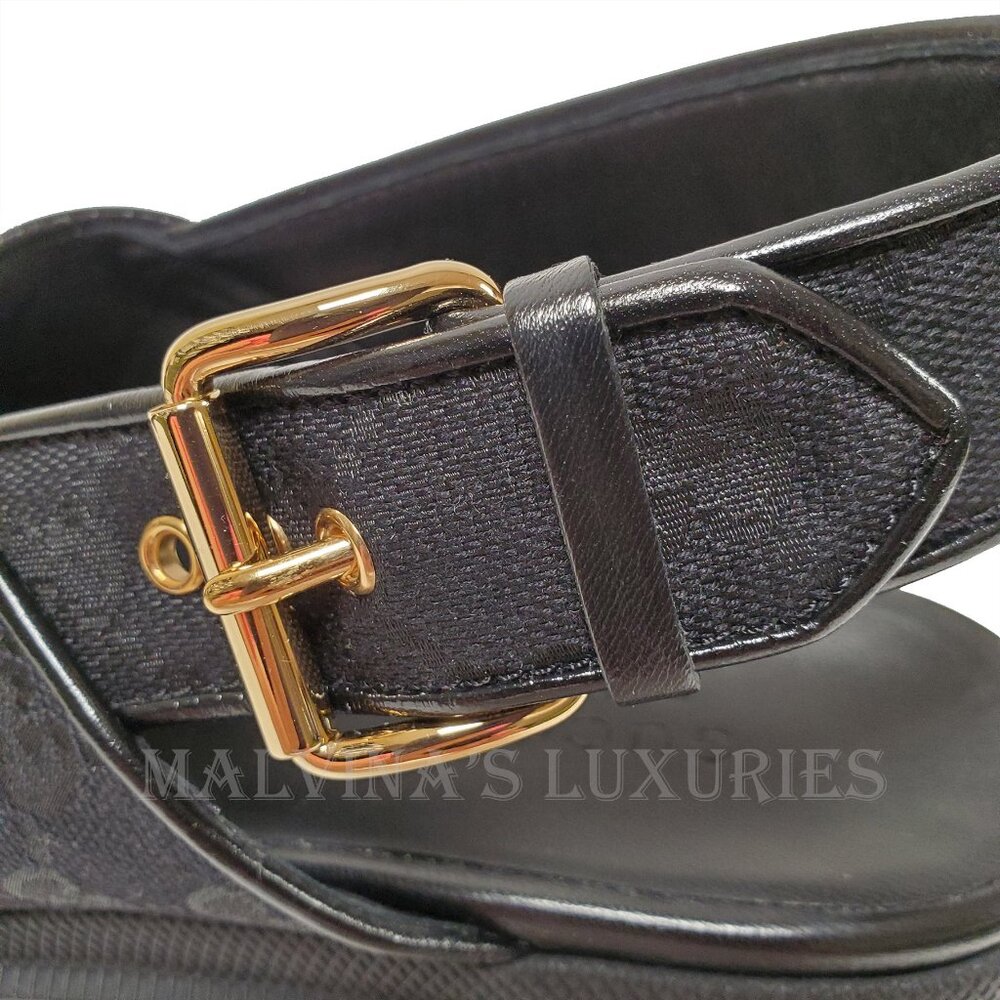 GUCCI SHOES BLACK GG SUPREME CANVAS CHUNKY LUG SOLE SANDALS - Picture 11 of 15